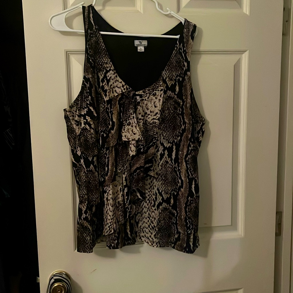 Snake Print Tank. Black And Gray. Ruffled In The Front.